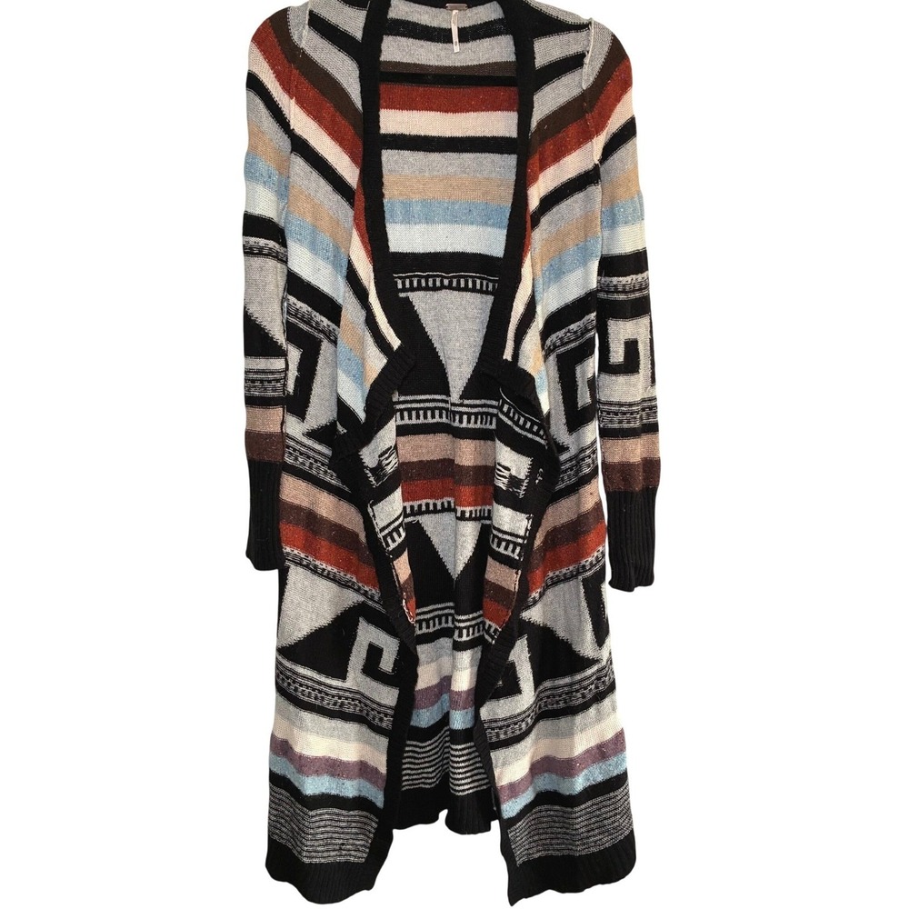 Free People Wool Angora Duster Long Cardigan Geometric Southwestern Boho XS